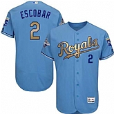 Glued Kansas City Royals #2 Alcides Escobar Light Blue FlexBase 2015 World Series Champions Gold Program Baseball Jersey,baseball caps,new era cap wholesale,wholesale hats